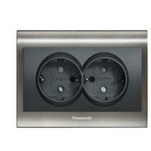 Viko Panasonic Thea Blu İkili Topraklı Priz, Çerçeve Inox+beyaz, Kapak Füme