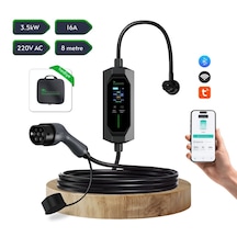 Taşınabilir Şarj Cihazı 3.5 Kw / 16a / Türkçe Menü/ Tip-2 / Ev Tipi Schuko Fiş / 220v Ac / Taşıma Çantası Hediyeli 8m Kablolu 3.7 KW