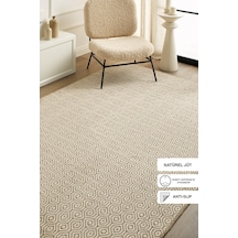 Ocean Home Textile Ekru Renk Karo Desenli Jüt Halı Kilim 120 X 180 Cm