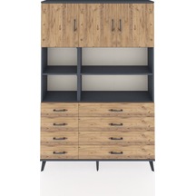 Arges Dolap 8 Raflı 8 Çekmeceli 3 Kapaklı 132x30x195 Antrasit-çam/çam Atlas Çam/atlas Çam