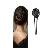 Gotik Saç Tokası İkili Set Siyah Vintage Topuz Tokası Sfenks Kedi & Güneş Ay Tasarımlı Dekoratif Saç Aksesuarı Siyah