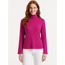 Neden Tekstil Kadın Slim Fit Fuşya Boğazlı Uzun Kollu Triko Kazak - Pembe