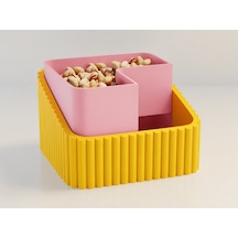 3d Baskı Fıstık Kasesi - Çift Hazneli Kabuk Ayırıcı Sunum Kasesi - Sarı Pembe Çok Renkli
