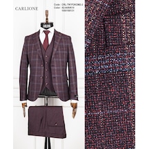 Fabio Cassel Slim Fit Mono Yaka Çift Yırtmaçlı Astarlı Takım Elbise Yelekli Bordo