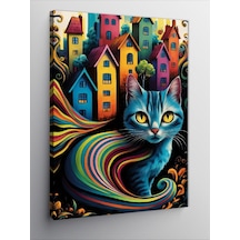 Kanvas Tablo Şehir Ve Kedi 100cmx140cm