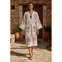 Varol Organik %100 Pamuk Kimono Yaka Sabahlık Bornoz - Dualis Krem