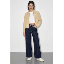 Shade Kadın Kemerli Likralı Geniş Paça Denim Pantolon 3289 60286059 - Lacivert