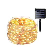 22 Metre, Güneş Enerjili Peri Led Işık, Solar Bahçe Aydınlatması, Ince Telli Led Işık, Sarı/Günışığı