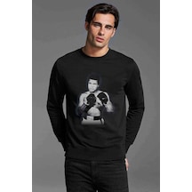 Muhammed Ali Everlast Baskılı Siyah Erkek Örme Sweatshirt
