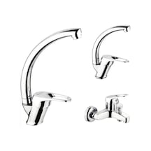 Marca Lüx Banyo + Lavabo + Mutfak + Evye Musluğu Bataryası Set 3'lü Gümüş