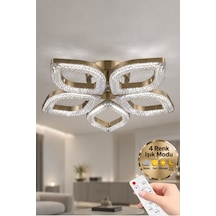 Yonca Model Eskitme Kumandalı 5"li Ledli 3 Renk Modu Kristal Salon Mutfak Yatak Çocuk Odası Avize Altın