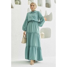 6567-carla Büzgülü Elbise Mint Yeşili Mint