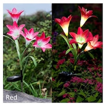 Pembe 4 Zambak Çiçekleri İle Dış Mekan Güneş Işıkları Ip65 Bahçe Yolu Veranda İçin Suya Dayanıklı Ayarlanabilir