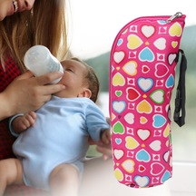 Qingmipy Bebek Biberon Isıtıcı Çantası - 3-4 Saat Isı Tutma, 350ml Kapasite, Bebek Arabasına Asılabilir, Nylon Malzeme Gül Kurusu
