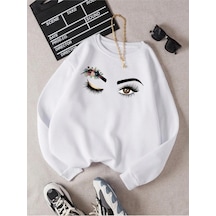 Startmore Kod Adr-shen Ezwear Floral & Figure Graphic Thermal Lined Sweatshirt Beyaz