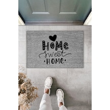 Rugmood Modern Dijital Baskı Paspas - Kalp Home Sweet Home - Kapı Önü Paspası 70x45cm Gri