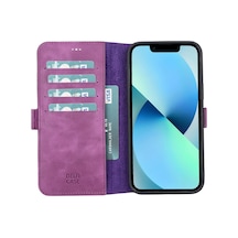 Apple Uyumlu iPhone 13 Pro Max Deri Cüzdanlı Kılıf Rustik Mor