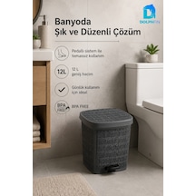 Jute Pedallı Çöp Kovası Kapaklı Plastik Banyo Mutfak Ofis Atık Kovası 30x27x34 Cm Siyah