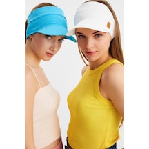 Beyaz - Aqua Uv Korumalı Katlanır Üstü Açık Yumuşak Siperli %100 Pamuklu Penye Tenis Vizör Şapka 2^li Set-6411 - Çok Renkli