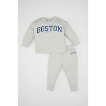 DeFacto Erkek Bebek 2'li Takım Baskılı Bisiklet Yaka Sweatshirt Jogger Eşofman Altı D0718A524AUGR503
