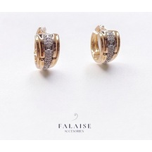 Taşlı Tasarım Altın Küpe 15mm Altın