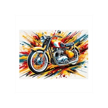 Renkli Retro Motosiklet Tasarım Ahşap Tablo