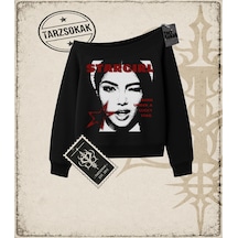 Tarzsokak Gotik & Grunge Streetwear Star Gırl Kayık Yaka Sweatshirt Siyah