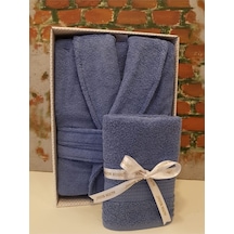 Özdilek Trendy Şalyaka Bornoz + Baş Havlusu Indigo L Beden Mavi