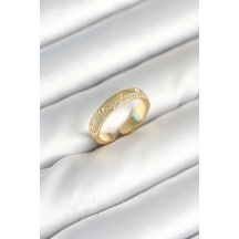 Mey İthalat Gold Renk Şerit Zirkon Taşlı Kadın Yüzük Çok Renkli