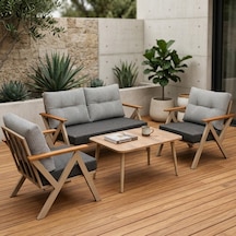 Venedik 2+1+1+sehpa Metal Balkon Takımı Keten Dokulu Kumaş Cappuccino Metal - Bahçe Teras Oturma Grubu