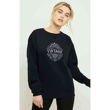 1975 Vintage Baskılı Siyah Kadın Sweatshirt