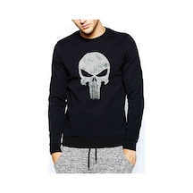 Punisher Baskılı Siyah Erkek Örme Sweatshirt