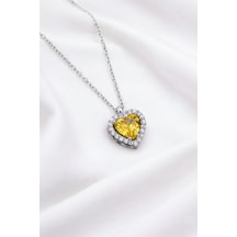 Çekirdekjewelry 925 Ayar Gümüş Zirkon Taşlı Kalplı Kolye Gri Sarı