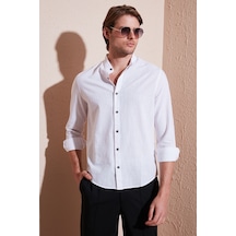 Buratti Keten Görünümlü Pamuklu Regular Fit Hakim Yaka Erkek Gömlek Cf25S112637 Beyaz