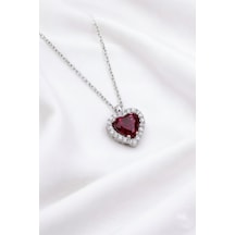 Çekirdekjewelry 925 Ayar Gümüş Zirkon Taşlı Kalplı Kolye Gri Kırmızı