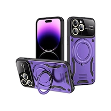 Apple iPhone  Uyumlu,  16 Pro Kılıf Joy Lens Standlı Kapak - Mor