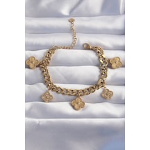 Ezoconcept 316l Çelik Gold Renk Zirkon Taşlı Yonca Model Bileklik 001