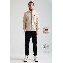 Shooter Sportswear Shooter Erkek Luxe Eşofman Takımı Rahat Kalıp Manşetli Minimal Logo Bej