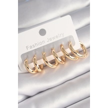 Pirinç Gold Renk Halka Model Kadın Küpe Seti Çok Renkli