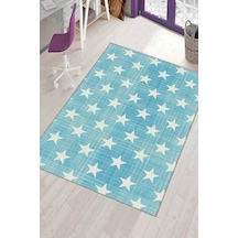Mavi Kaymaz Tabanlı Yıkanabilir Yıldızlı Bebek Halısı Kd079n11