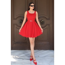 Kechi Woman Double Kumaş Pileli Mini Elbise Kırmızı