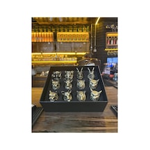 12'li Hayvan Figürlü Metal Detaylı Cam Shot Bardak Seti Bar Barmen