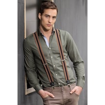 Tudors Slim Fit Dar Kesim Oxford Spor Erkek Gömlek-13420 Haki