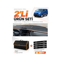 Ford Transit Custom 2016-2024 Uyumlu Torpido Örtüsü + Deri Çanta + Sticker - Siyah Kahverengi