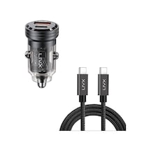 Livx Transparent 45w Pd/qc Mini Araç Şarj Cihazı Ve 1 Metre Hızlı Şarj Ve Data Kablosu L35 - Tct-01