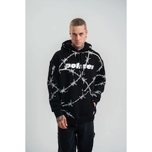 Polızeı Premium Kalite Kapşonlu Varak Ve Pano Baskılı Sweatshirt - Siyah