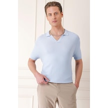 Efor Slim Fit Polo Yaka Kısa Kol %100 Pamuk Mavi Triko Tr 868 Mavi