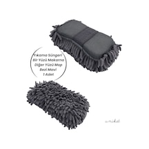 Premium Mikrofiber Araba Yıkama Süngeri Bir Yüzü Makarna, Diğer Yüzü Mop Bezi Gri 1 Adet