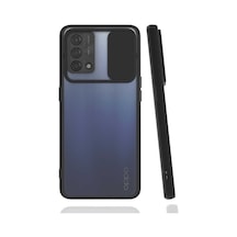 Kilifone - Oppo A74 4g Uyumlu - Kılıf Slayt Sürgülü Arkası Buzlu Lensi Kapak - Siyah