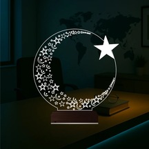 Luvivia Ay Yıldız Türk Bayrağı 3d Lamba - Masa Gece Lambası V2 Şeffaf